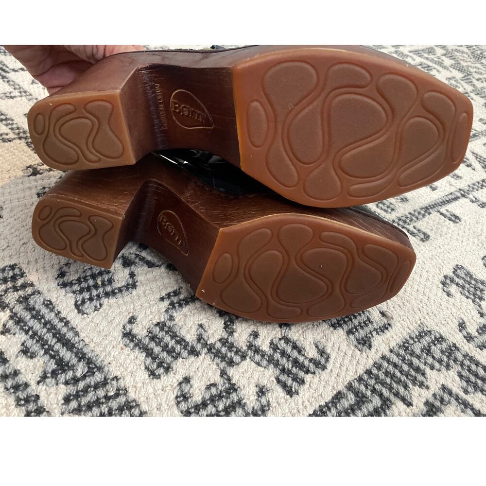 Börn Black Leather Buckle Harness Clogs Wooden Platform Mule Heels Size 8M NWT - Picture 5 of 7